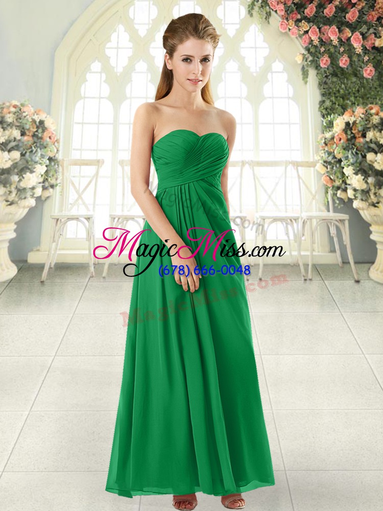 wholesale beautiful green zipper prom dress ruching sleeveless floor length