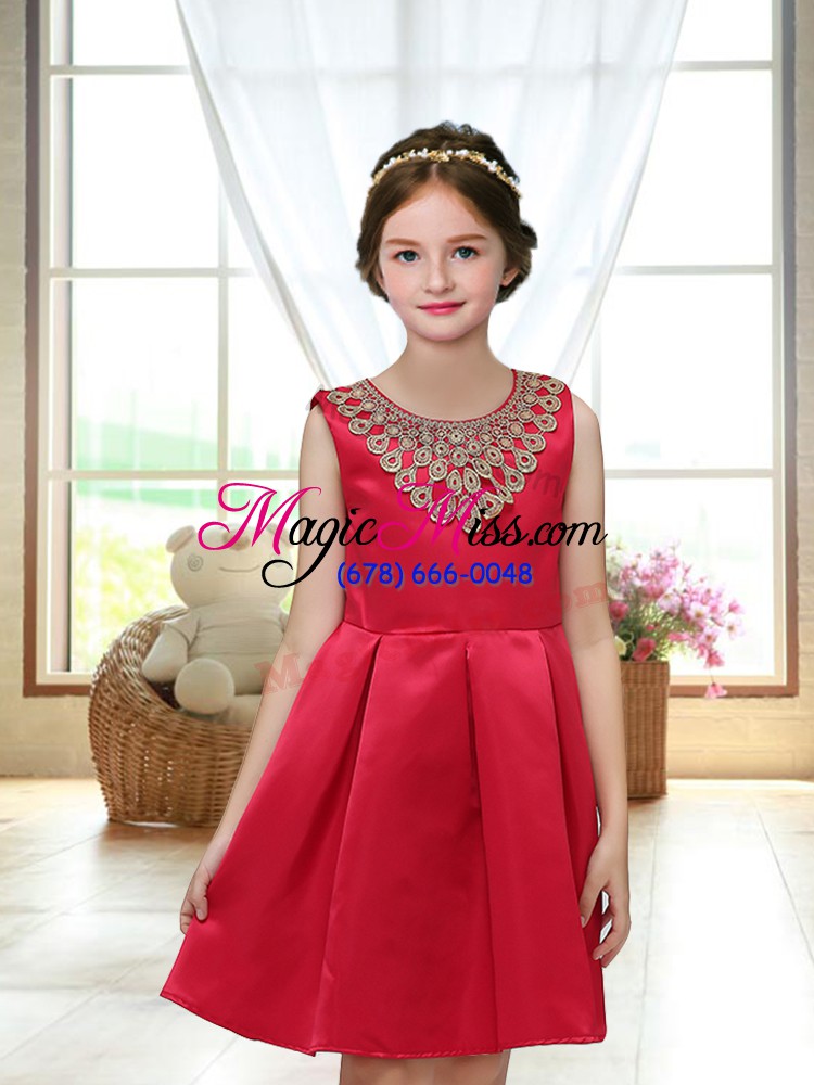wholesale red scoop zipper appliques flower girl dresses for less sleeveless