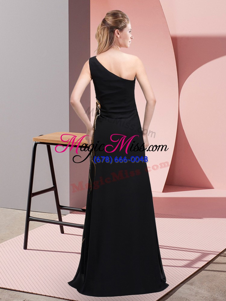 wholesale black one shoulder neckline beading evening dress sleeveless side zipper