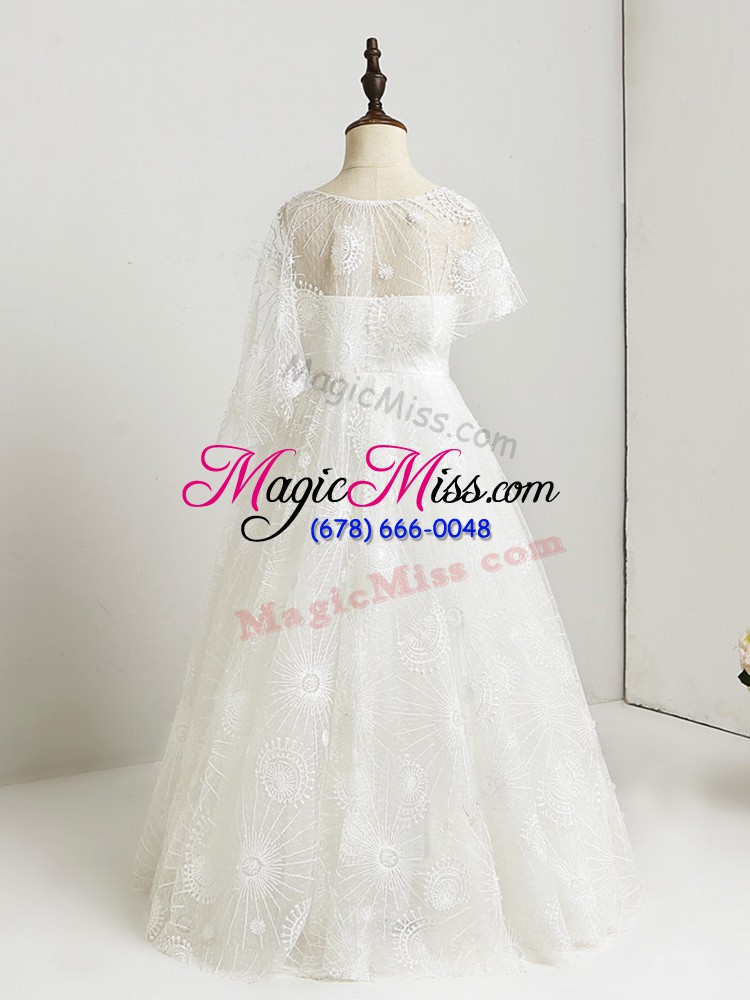 wholesale white side zipper scoop lace flower girl dresses