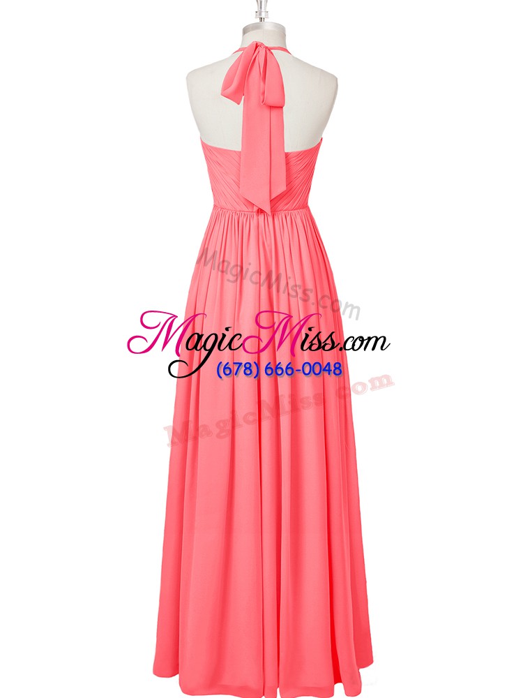 wholesale nice watermelon red sleeveless floor length ruching zipper dress for prom