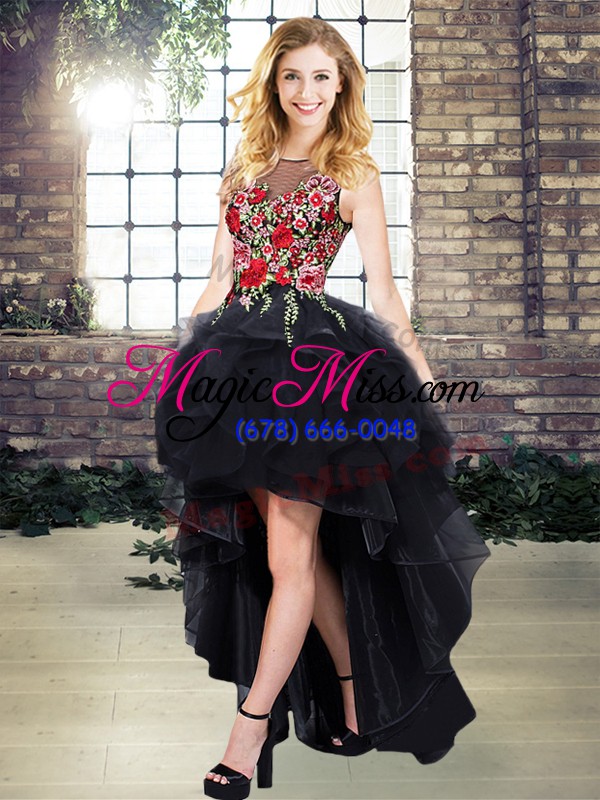 wholesale gorgeous tulle bateau sleeveless lace up beading and embroidery quince ball gowns in black