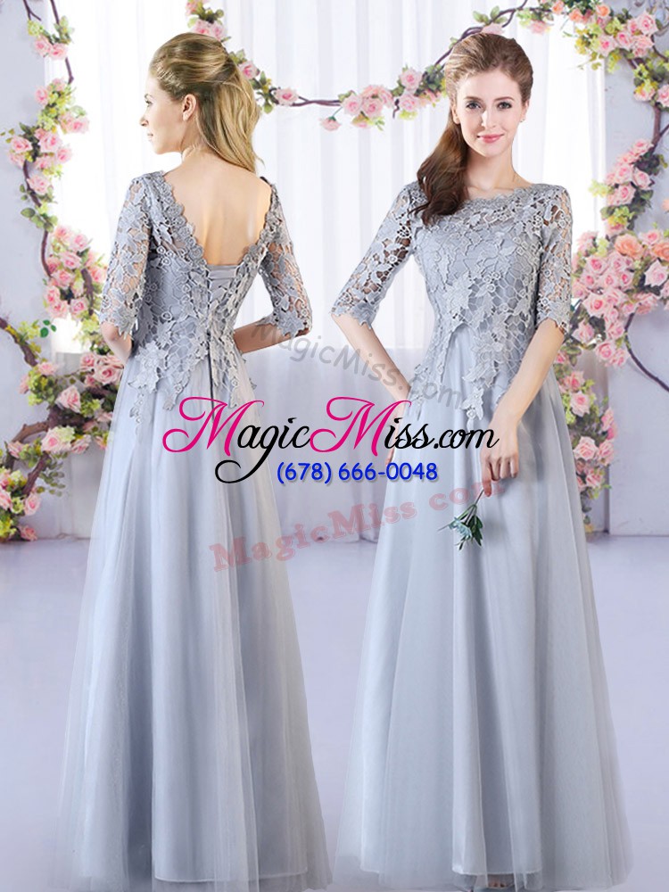 wholesale shining grey sleeveless floor length appliques lace up court dresses for sweet 16