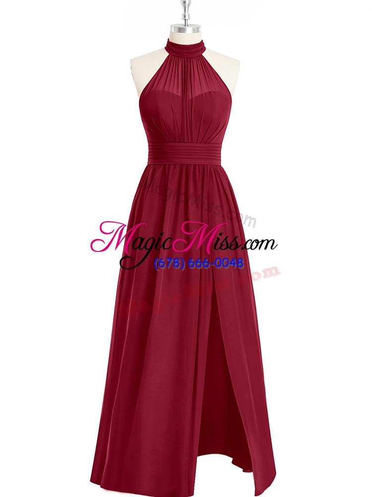 wholesale admirable burgundy sleeveless ruching floor length prom party dress