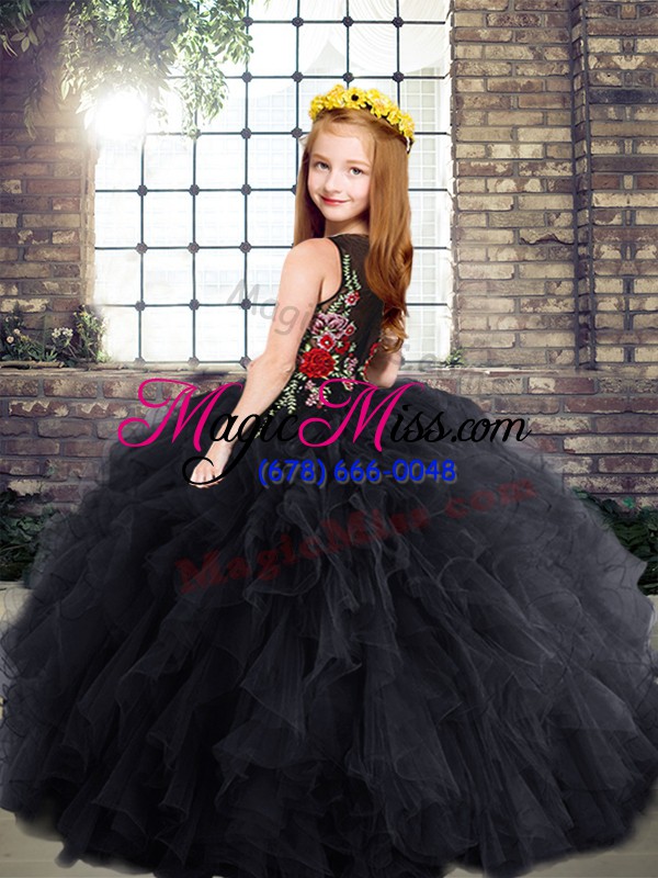 wholesale black sleeveless embroidery and ruffles floor length little girl pageant gowns