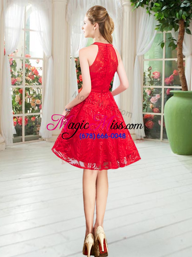 wholesale captivating red zipper prom party dress sleeveless knee length lace