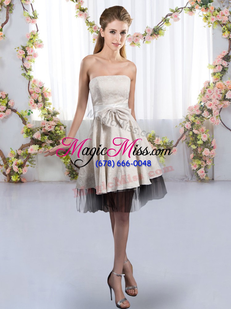 wholesale classical knee length white bridesmaids dress tulle sleeveless bowknot