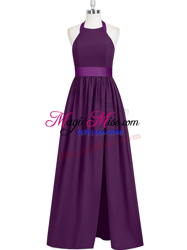 wholesale on sale eggplant purple prom dresses prom and party with ruching halter top sleeveless zipper