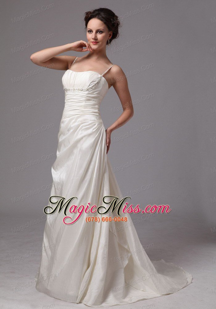 wholesale clasp handle spaghetti straps brush train wedding dress with beading ang ruch for custom made in evans georgia