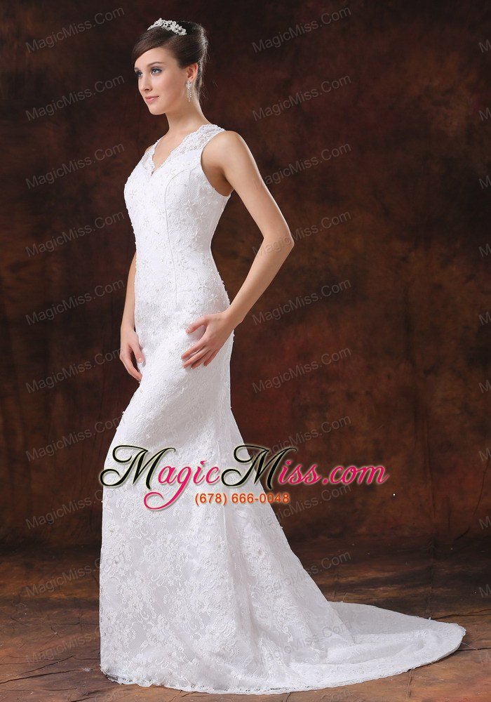 wholesale bodice lace mermaid / trumpet sweep wedding dress for 2013 v-neck