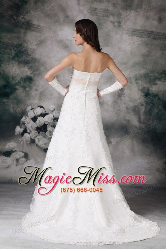 wholesale perfect a-line strapless court train lace bowknot wedding dress