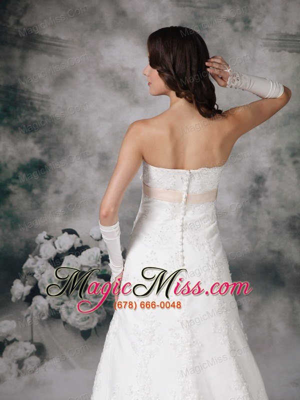 wholesale perfect a-line strapless court train lace bowknot wedding dress