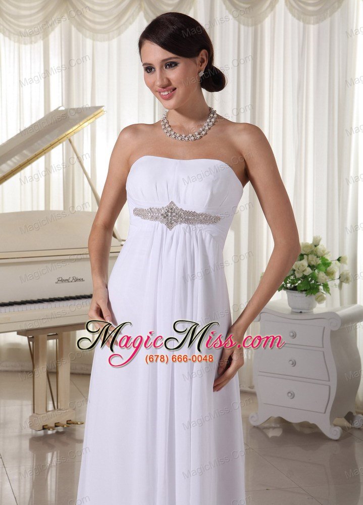 wholesale white beaded chiffon simple wedding dress empire floor-length