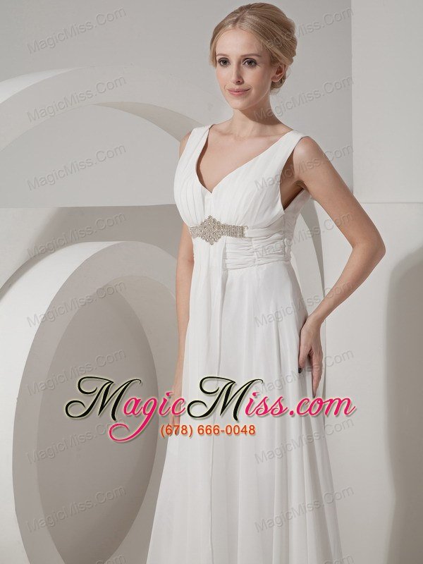 wholesale white empire v-neck floor-length chiffon beading prom dress