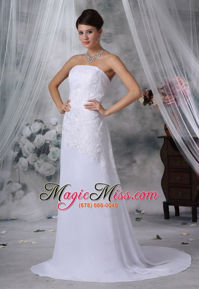 wholesale marion iowa lace decorate bodice strapless court train chiffon wedding dress for 2013