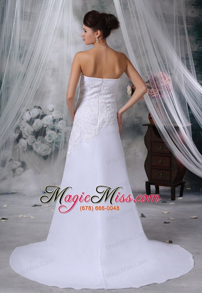 wholesale marion iowa lace decorate bodice strapless court train chiffon wedding dress for 2013