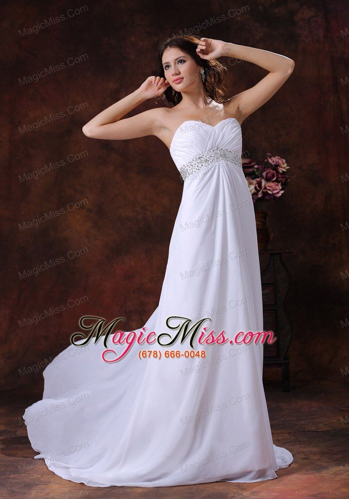 wholesale beaded decotare waist white sweetheart wedding dress with brush train in sun city west arizona