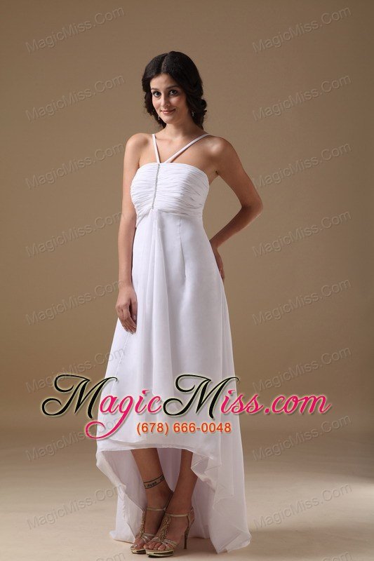 wholesale white empire halter high-low chiffon beading prom dress
