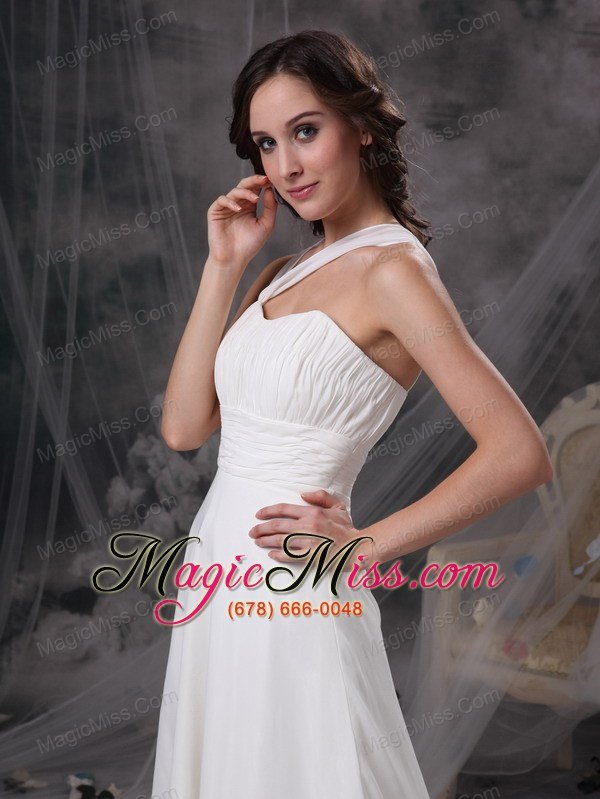 wholesale white empire asymmetrical court train chiffon ruch wedding dress