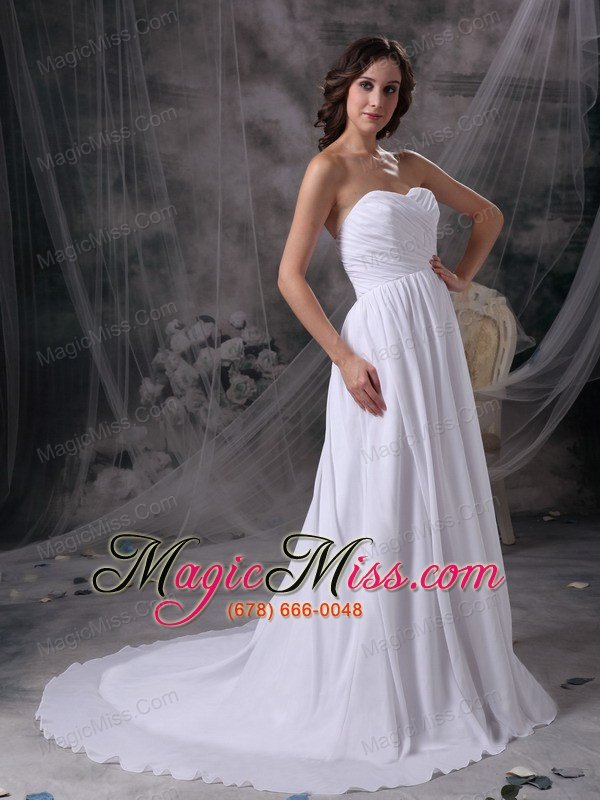 wholesale white empire sweetheart court train chiffon ruch wedding dress