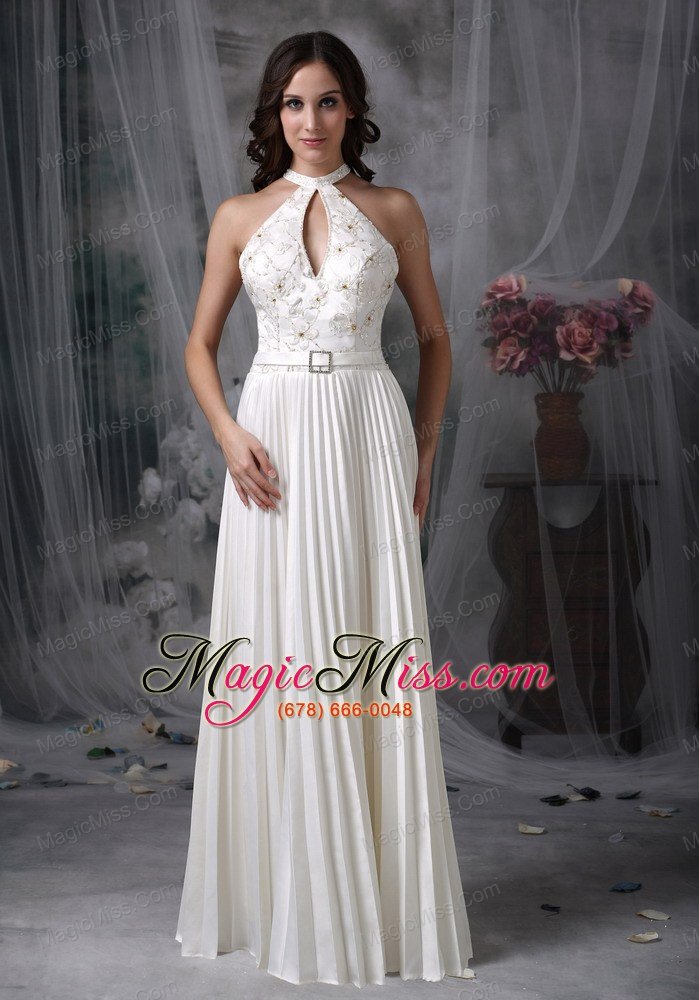 wholesale white a-line / princess high-neck floor-length chiffon appliques prom dress