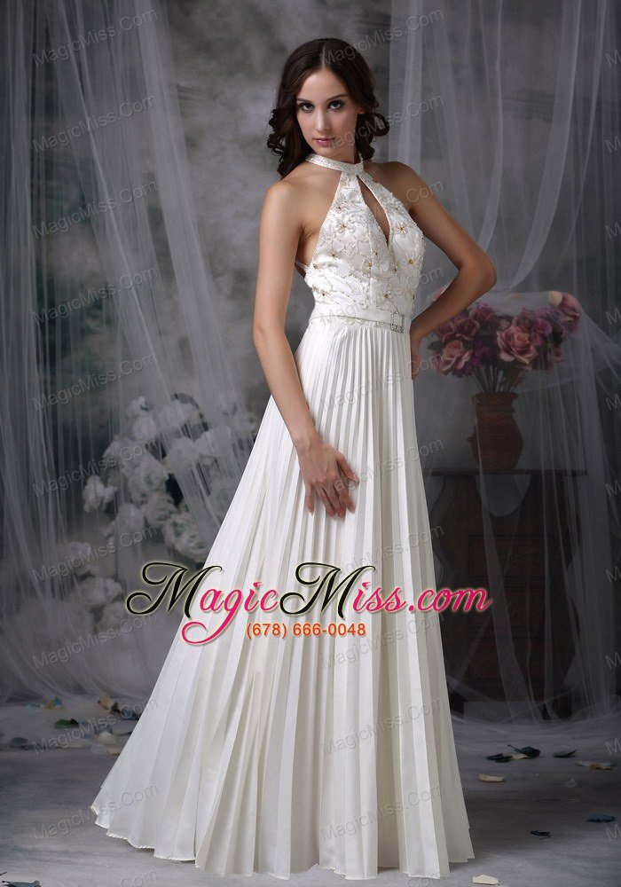 wholesale white a-line / princess high-neck floor-length chiffon appliques prom dress