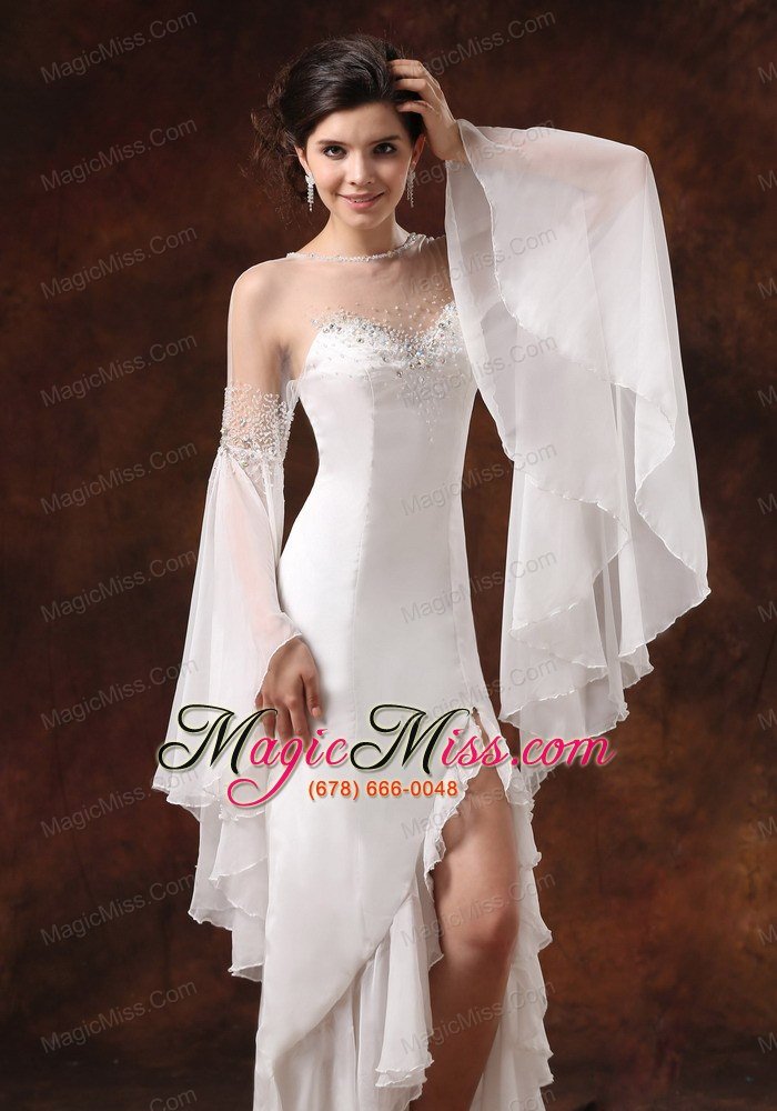 wholesale bateau high slit long sleeves and beaded for 2013 wedding dress