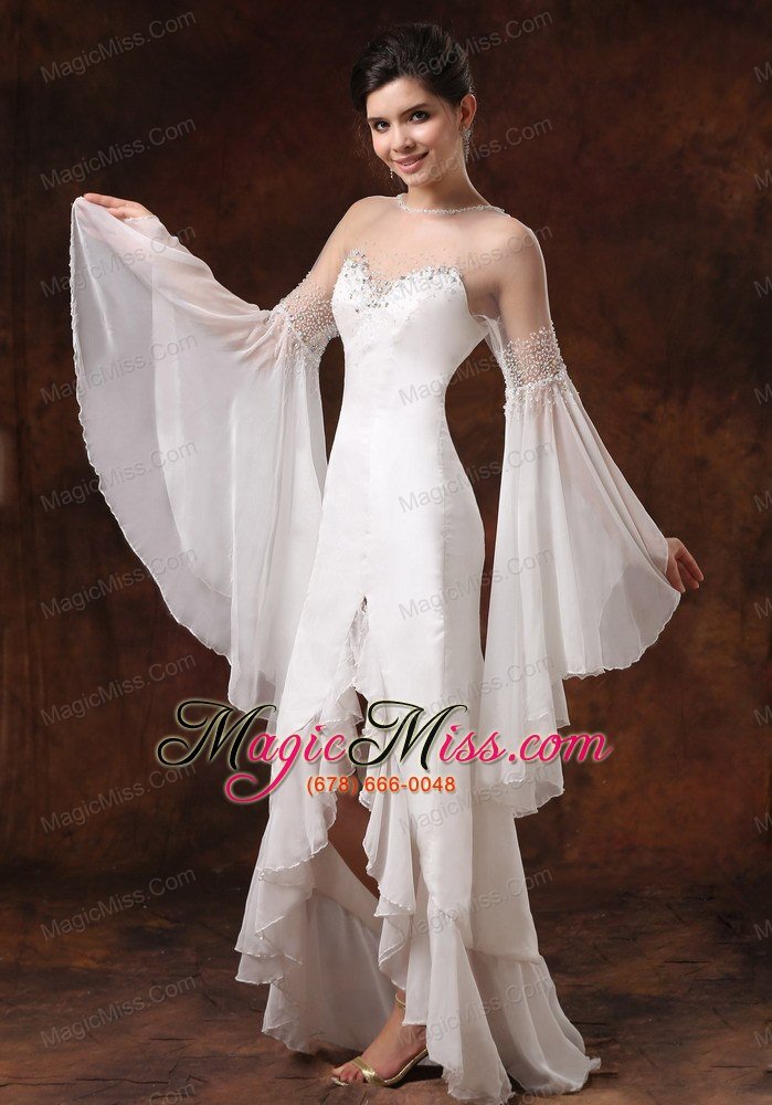 wholesale bateau high slit long sleeves and beaded for 2013 wedding dress