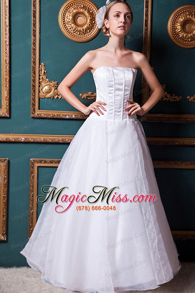 wholesale modest a-line strapless floor-length organza and taffeta lace wedding dress