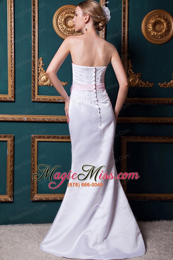 wholesale modest column strapless brush train taffeta appliques wedding dress