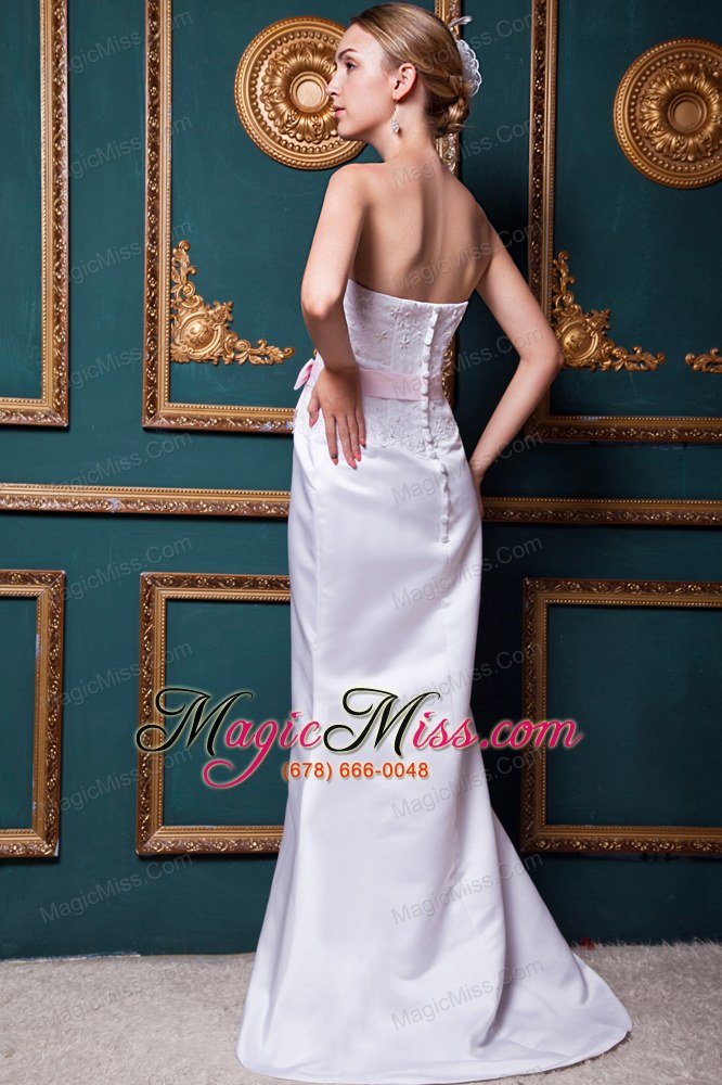 wholesale modest column strapless brush train taffeta appliques wedding dress