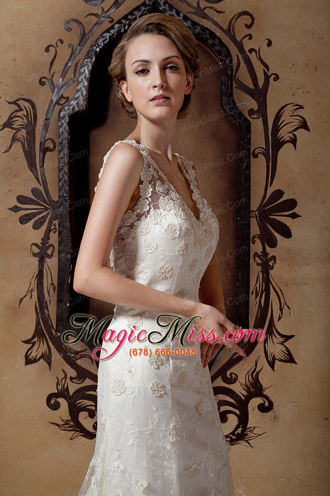 wholesale gorgeous column v-neck brush train taffeta and lace wedding dress