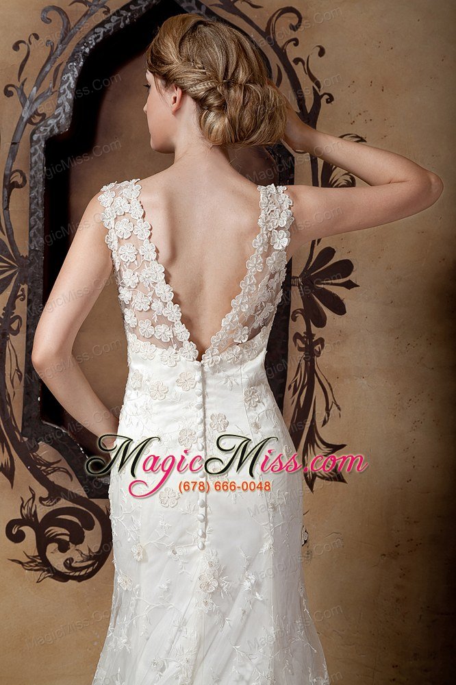 wholesale gorgeous column v-neck brush train taffeta and lace wedding dress