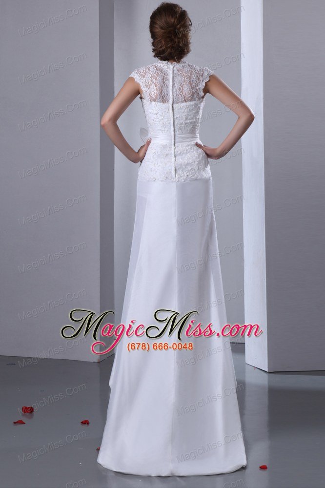 wholesale fashionbale column v-neck brush train taffeta appliques bow wedding dress