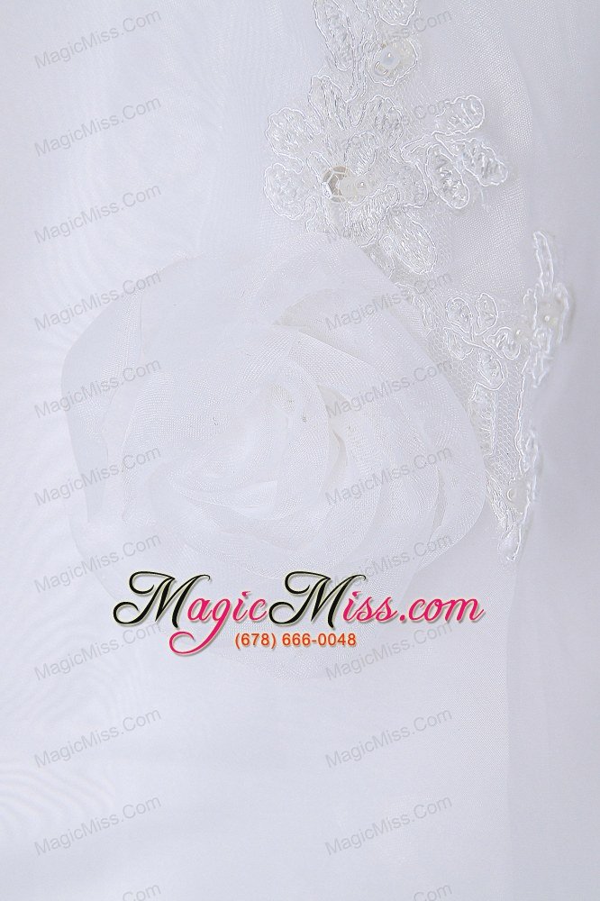 wholesale simple a-line strapless court train taffeta and organza appliques and hand made flowers wedding dress