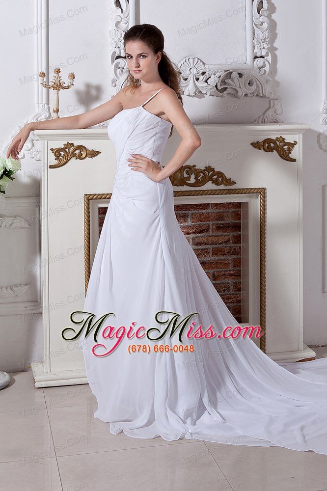 wholesale elegant a-line / princess one shoulder court train chiffon beading and ruch wedding dress
