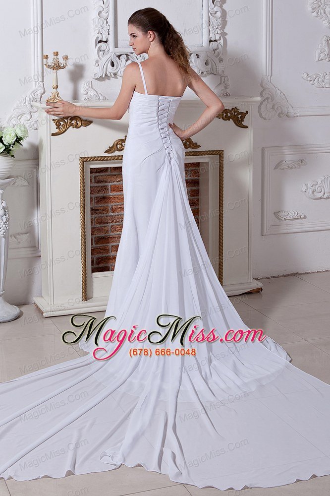 wholesale elegant a-line / princess one shoulder court train chiffon beading and ruch wedding dress