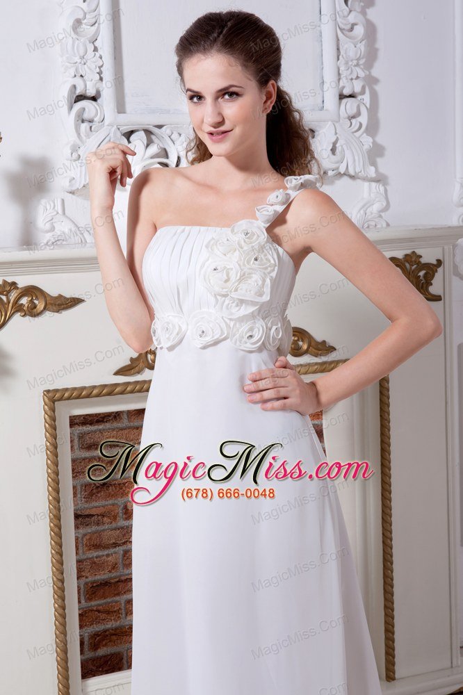 wholesale beautiful a-line / princess one shoulder court train chiffon hand made flowers wedding dress
