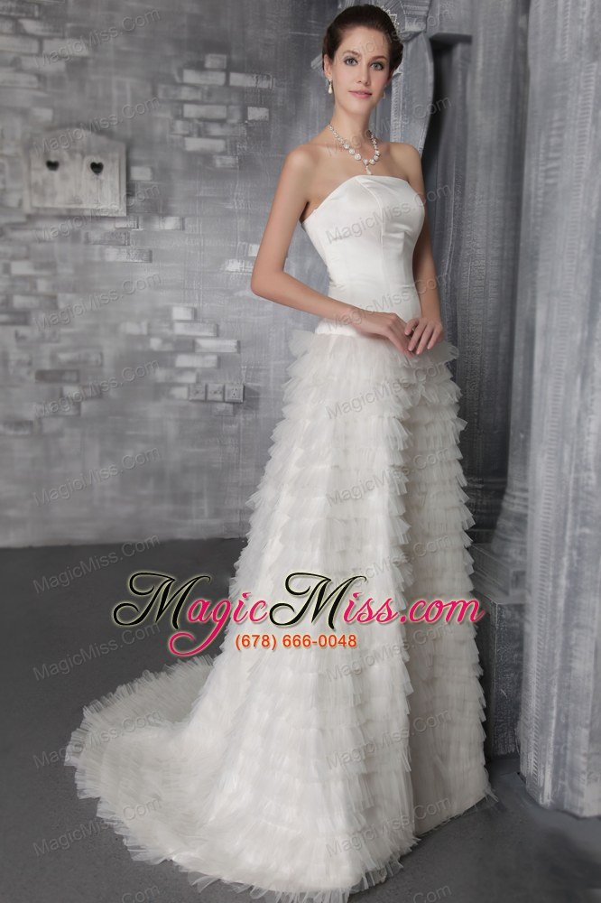 wholesale romantic a-line/princess strapless brush/sweep satin andtulle ruffles wedding dress