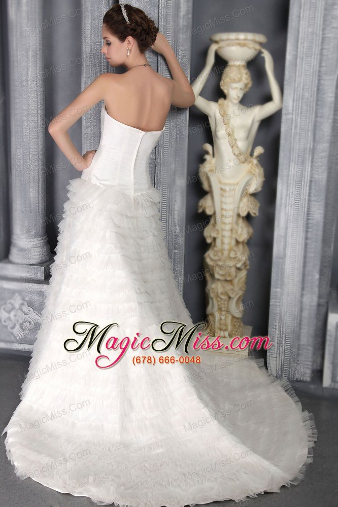 wholesale romantic a-line/princess strapless brush/sweep satin andtulle ruffles wedding dress