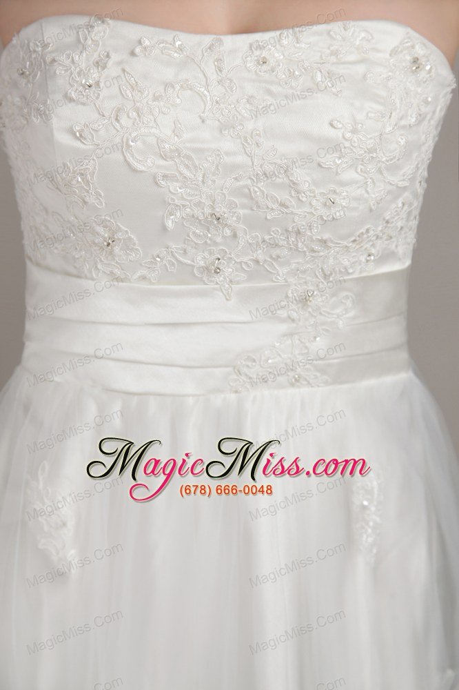 wholesale white column/sheath strapless brush/sweep lace appliques wedding dress