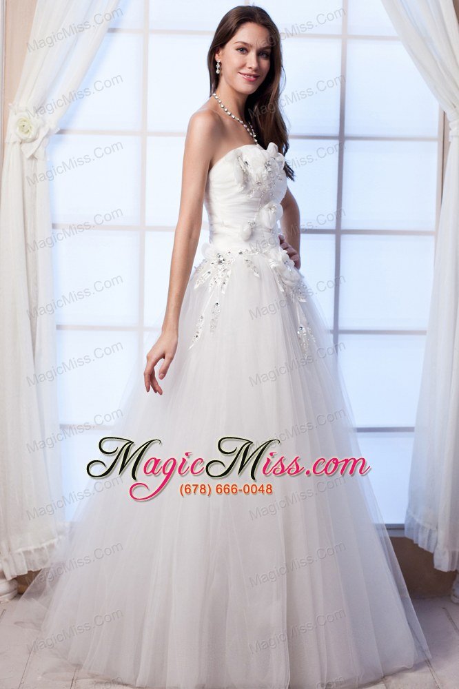 wholesale popular a-line strapless floor-lengthtulle beading and hand made flowers wedding dress