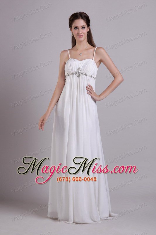 wholesale white empire spaghetti straps floor-length chiffon beading wedding dress
