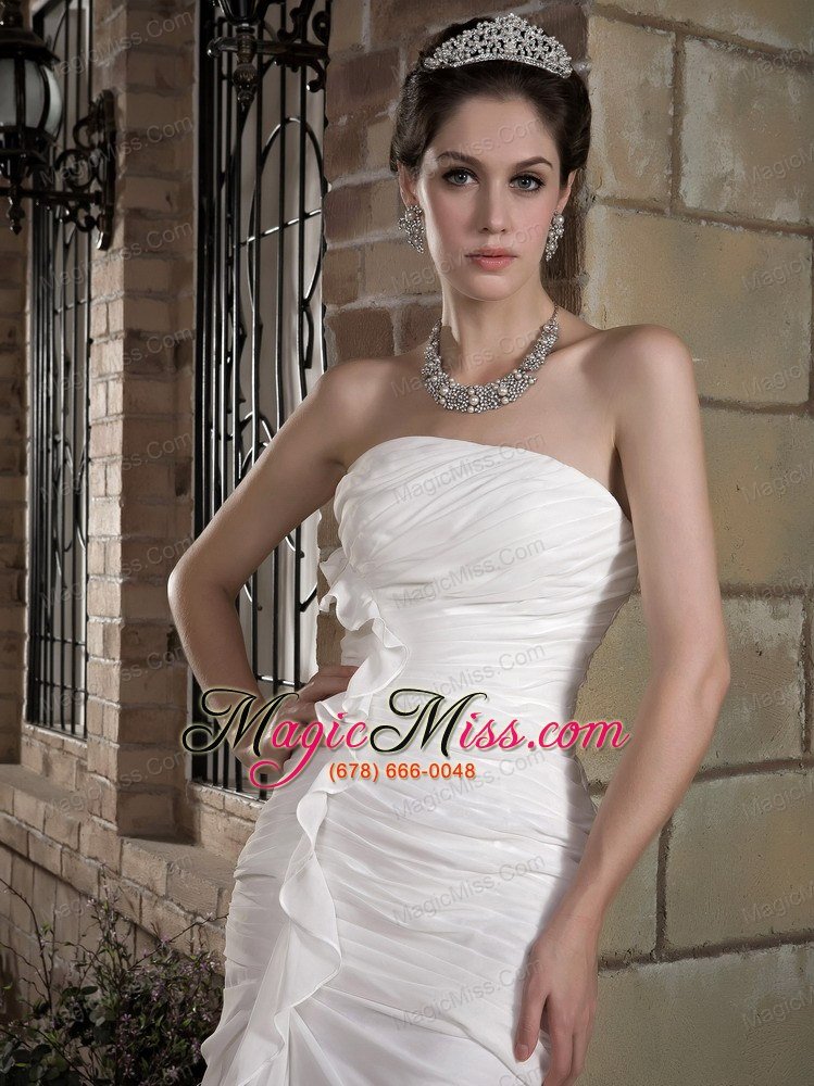 wholesale elegant column strapless brush train chiffon ruch wedding dress