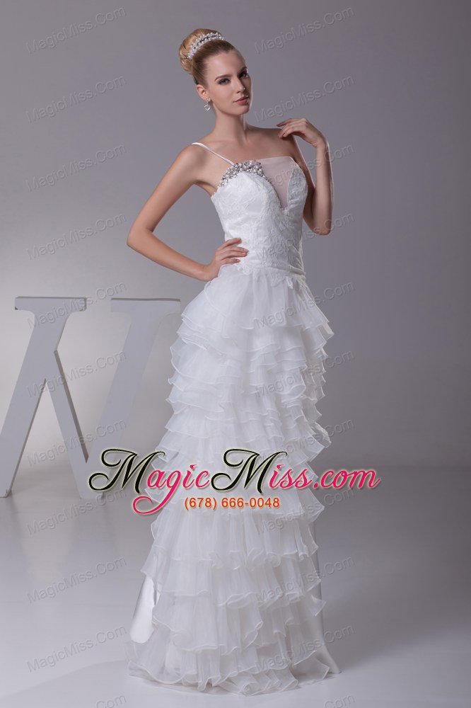 wholesale ruffled layers one shoulder long column wedding dress