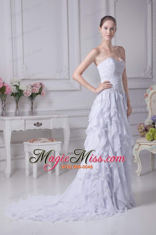 wholesale sweehteart ruffles embroidery brush train chiffon wedding dress