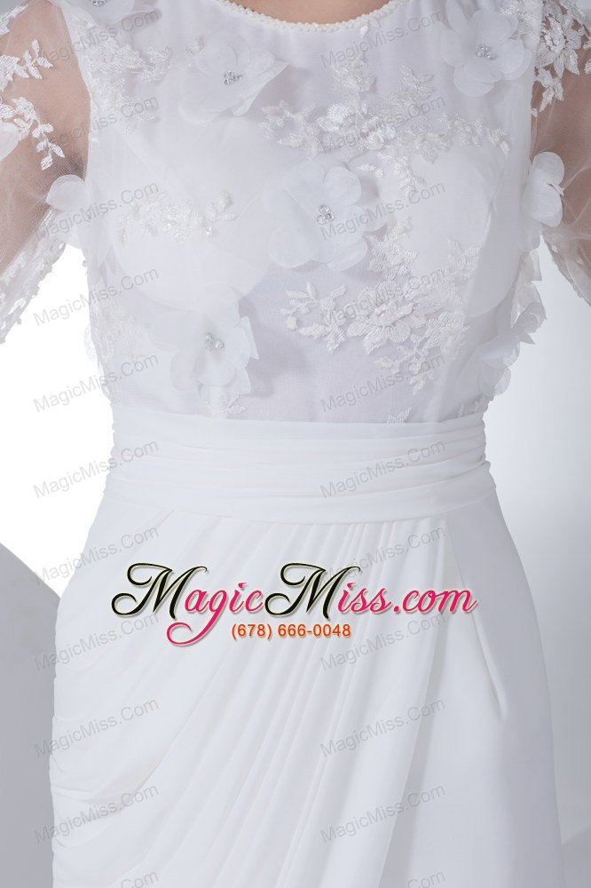 wholesale empire long sleeves scoop appliques high slit wedding dress