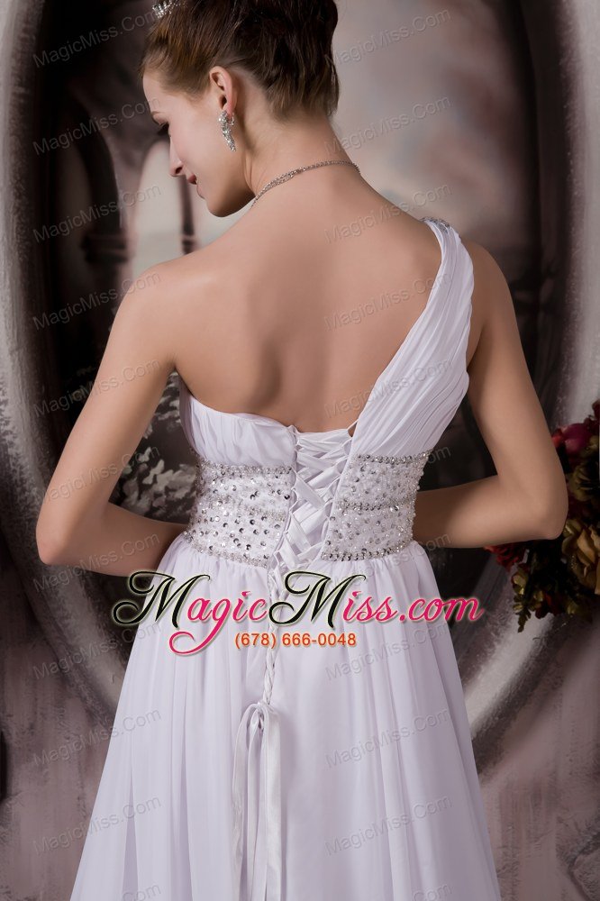 wholesale customize empire one shoulder court train chiffon beading wedding dress