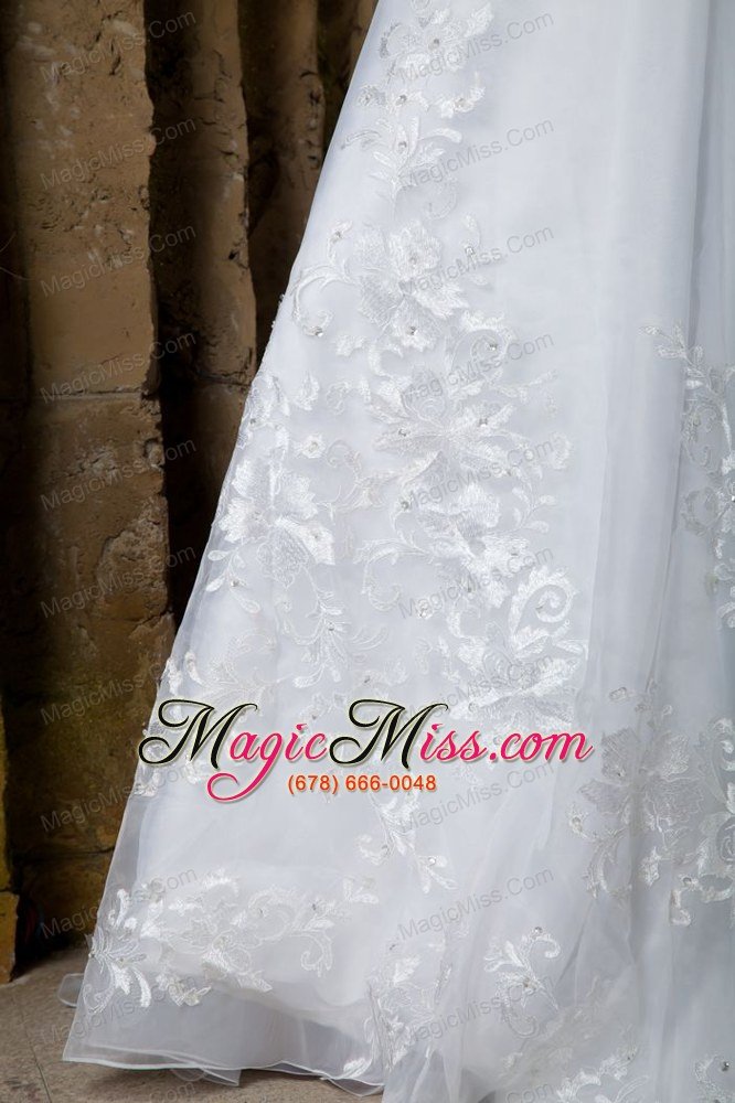wholesale beautiful a-line strapless court train organza embroidery wedding dress