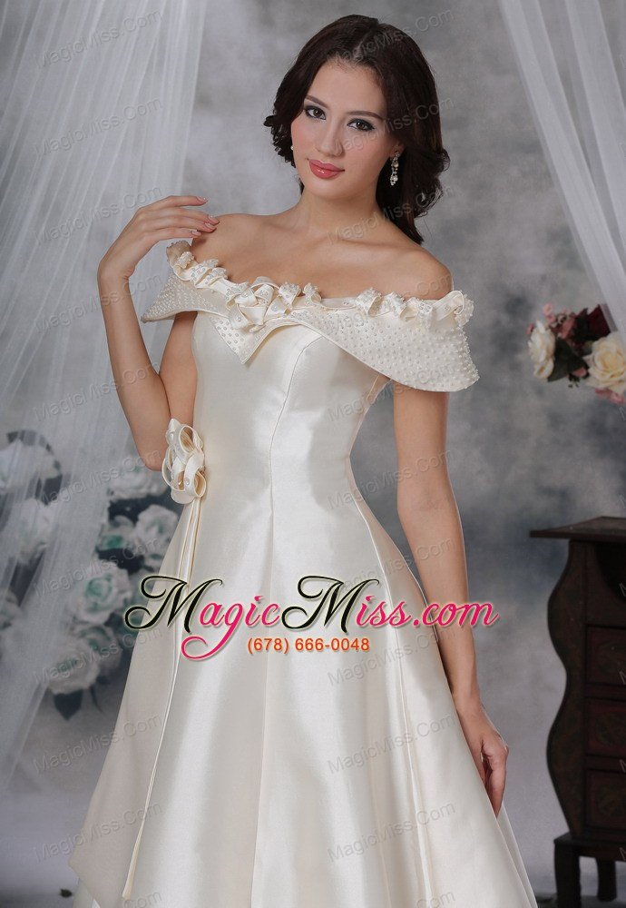 wholesale waukee iowa beaded decorate off the shoulder hand made flower a-line floor-length wedding dress for 2013